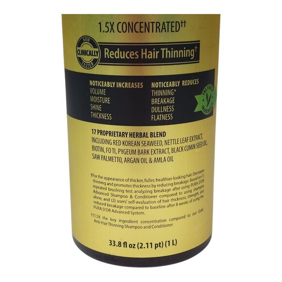 Pura Dor Advanced Shampoo Jumbo 33.8 oz Reduces Hair Thinning Volumizes - Picture 3 of 8